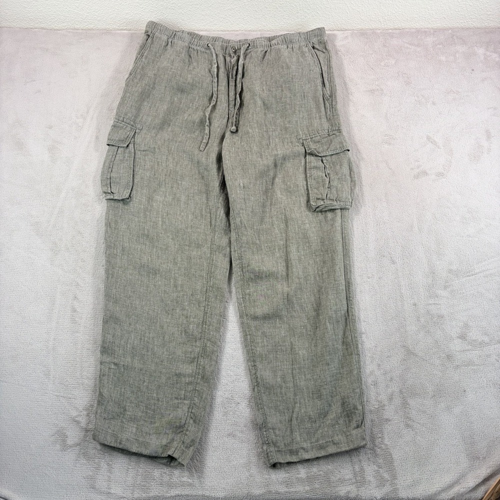 Tommy Bahama 100% Linen Cargo Relaxed Pants in Heather Green Men XL Beach Resort